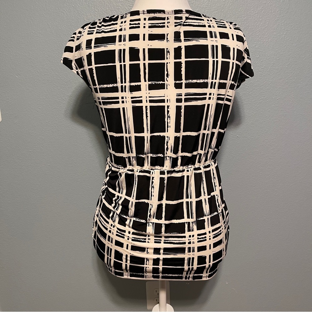 Contempo Women’s Black White Geometric Grid Print V-Neck Tunic Top Y2K Medium - Picture 2 of 12